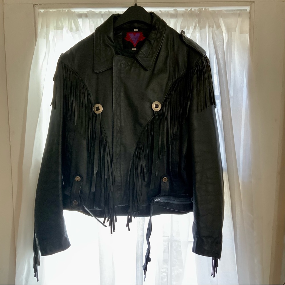 Unisex black vintage 90s leather motorcycle jacket